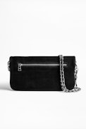 Rock Suede Patent Clutch - Women's black suede leather clutch.