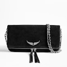 Rock Suede Patent Clutch - Women's black suede leather clutch.