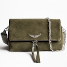 Rocky Suede Patent Bag - Women's khaki suede leather bag.