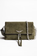 Rocky Suede Patent Bag - Women's khaki suede leather bag.