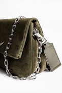 Rocky Suede Patent Bag - Women's khaki suede leather bag.