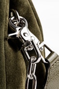 Rocky Suede Patent Bag - Women's khaki suede leather bag.