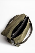 Rocky Suede Patent Bag - Women's khaki suede leather bag.