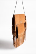 Pochette Rockson Fringes - Grande pochette femme en cuir suédé.
