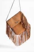 Pochette Rockson Fringes - Grande pochette femme en cuir suédé.