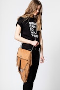 Pochette Rockson Fringes - Grande pochette femme en cuir suédé.
