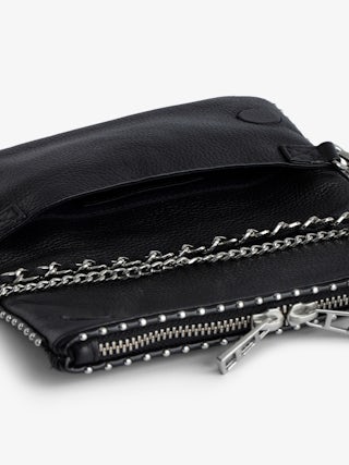Rock Nano Studs Clutch - Women's black mini clutch in leather, embellished with studs.