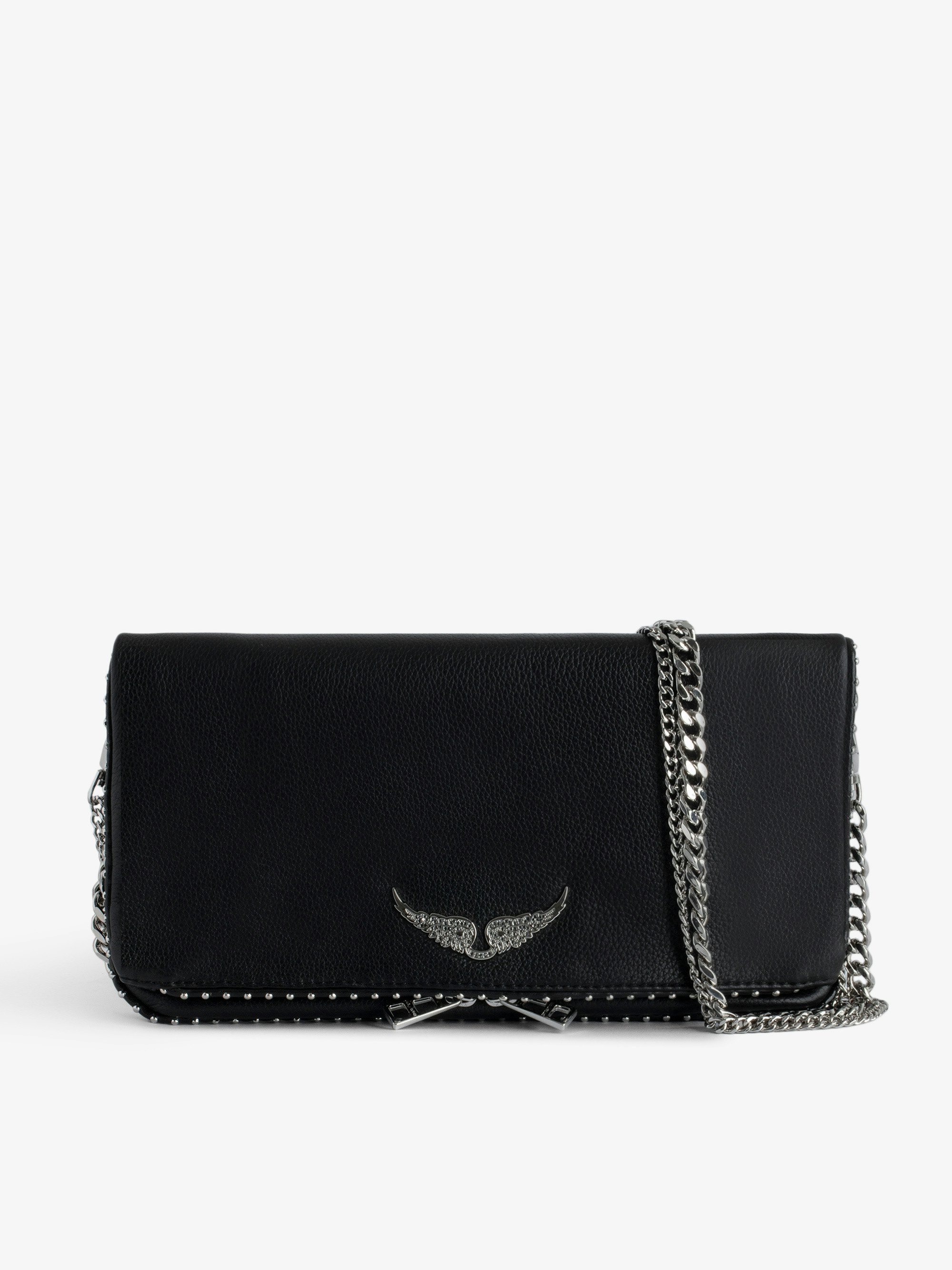 Rock Studs Clutch - Rock iconic women’s studded black grained leather clutch.
