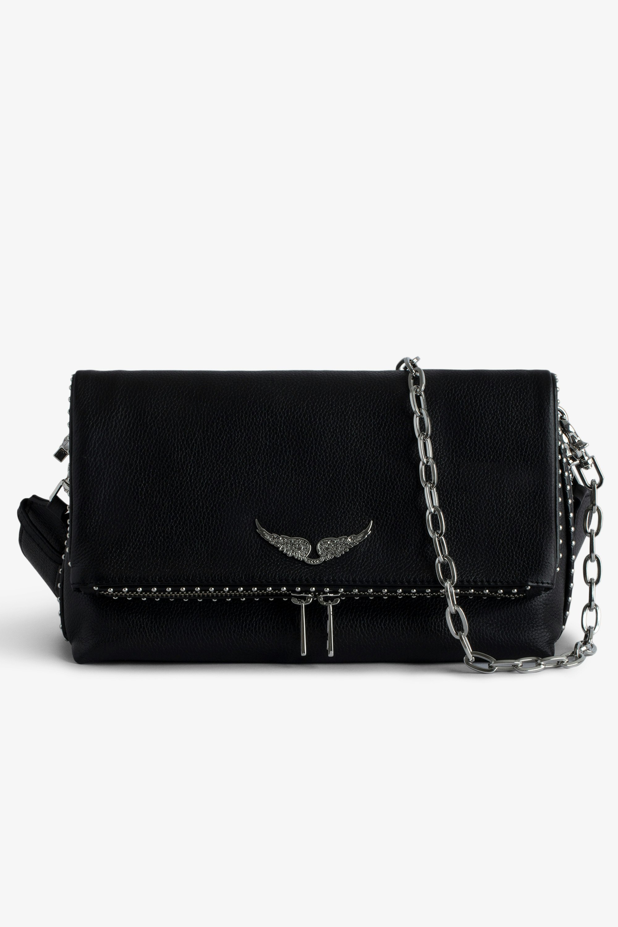 Rocky Studs バッグ Women’s black leather bag embellished with studs.