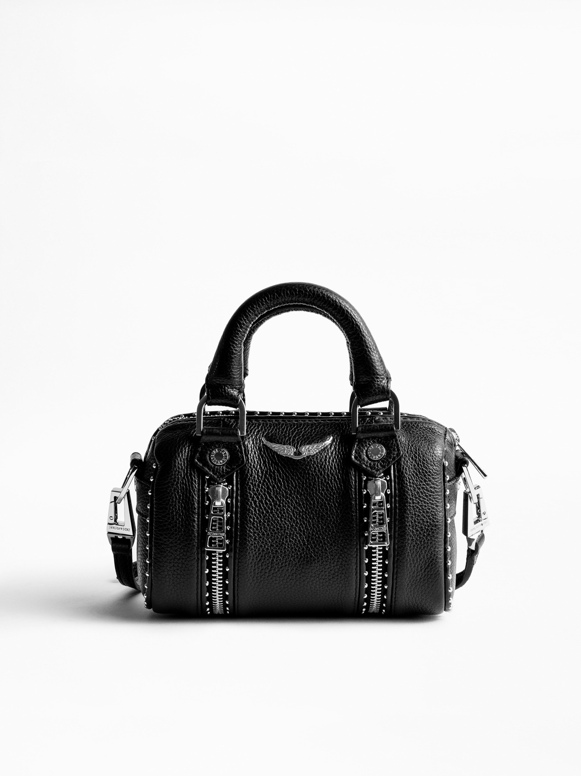 Tasche Sunny Nano Studs - Ikonische Damen-Handtasche Sunny Nano aus schwarzem, genarbtem Leder mit silberfarbenen Nieten.