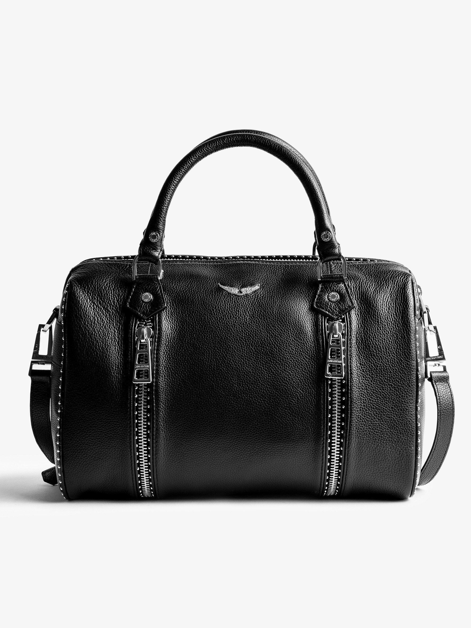 Tasche Sunny Medium Studs - Ikonische Damen-Handtasche Sunny Medium aus schwarzem, genarbtem Leder mit silberfarbenen Nieten.