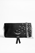 Rock Heart Clutch - Women's black clutch in grained leather.