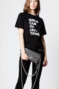 Rock Heart Clutch - Women's black clutch in grained leather.