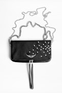 Rock Heart Clutch - Women's black clutch in grained leather.