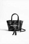 Bolso Candide Nano Zip - Bolso pequeño negro de piel lisa para mujer.