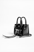 Bolso Candide Nano Zip - Bolso pequeño negro de piel lisa para mujer.