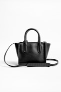 Bolso Candide Nano Zip - Bolso pequeño negro de piel lisa para mujer.