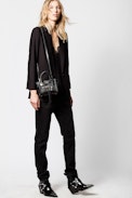 Bolso Candide Nano Zip - Bolso pequeño negro de piel lisa para mujer.