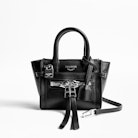 Bolso Candide Nano Zip - Bolso pequeño negro de piel lisa para mujer.