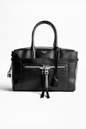 Montaigne Zip Bag - Women's black bag in smooth leather.