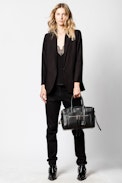 Montaigne Zip Bag - Women's black bag in smooth leather.