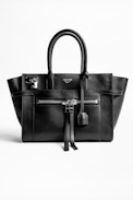 Sac Candide Medium Zip - Sac noir femme en cuir lisse.