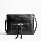 Pochette Panglo Zip - Pochette zippée noire femme en cuir lisse.