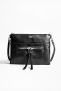 Pochette Panglo Zip - Pochette zippée noire femme en cuir lisse.