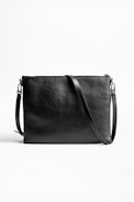 Pochette Panglo Zip - Pochette zippée noire femme en cuir lisse.