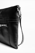 Pochette Panglo Zip - Pochette zippée noire femme en cuir lisse.