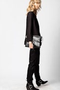 Pochette Panglo Zip - Pochette zippée noire femme en cuir lisse.