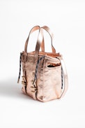 Bianca Nano Crush Bag - Women's mini black tote in metallic leather.