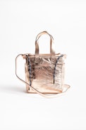 Bianca Nano Crush Bag - Women's mini black tote in metallic leather.