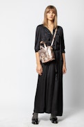 Bianca Nano Crush Bag - Women's mini black tote in metallic leather.