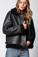 Kafe Shearling Jacket - Black shearling aviator jacket