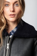 Kafe Shearling Jacket - Black shearling aviator jacket