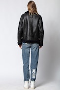 Kafe Shearling Jacket - Black shearling aviator jacket