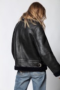 Kafe Shearling Jacket - Black shearling aviator jacket