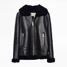 Kafe Shearling Jacket - Black shearling aviator jacket