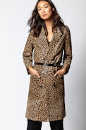 Minty Leo Coat - Women's leopard coat in leather