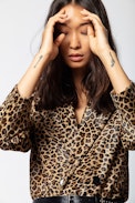 Minty Leo Coat - Women's leopard coat in leather