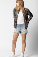 Kim Sequins Camou Parka - Women’s khaki parka in sequins.