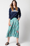 June Daisy Silk Skirt - Long printed skirt.