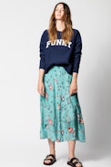 June Daisy Silk Skirt - Long printed skirt.