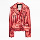 Blouson Lenni Cuir Metal - Veste en cuir rouge métallisée.