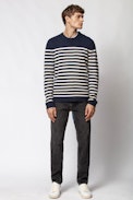 Jeremy Stripes Sweater - Men’s merino sweater, round neck, striped.