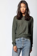 Pullover Anouck Kaschmir - Khakifarbener Damen-Kaschmirpullover.