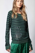 Pullover Reglis Kaschmir Multistrass - Gestreifter Damen-Kaschmirpullover.