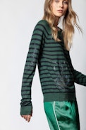 Pullover Reglis Kaschmir Multistrass - Gestreifter Damen-Kaschmirpullover.