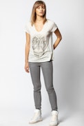 T-shirt Tiny Canetille Skull - T-shirt tête de mort brodée.